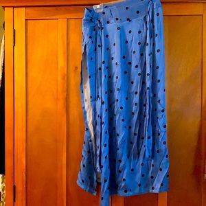 Long blue w/black polka dot skirt